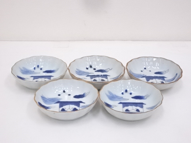 明治期　伊万里焼　染付膾皿5客